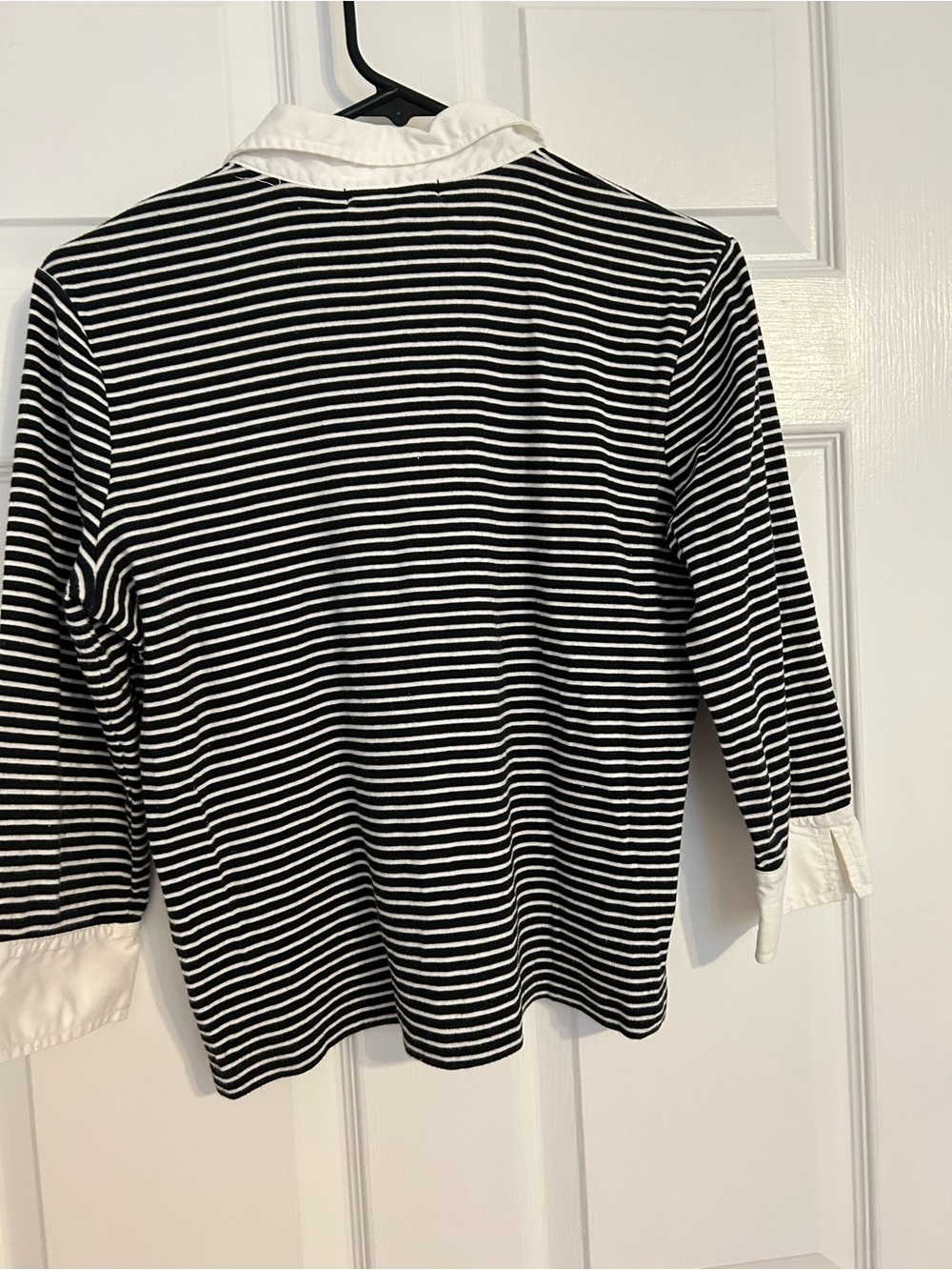 Vintage Lauren Ralph Lauren Black and White Striped Button-Down Polo - Picture 4 of 5